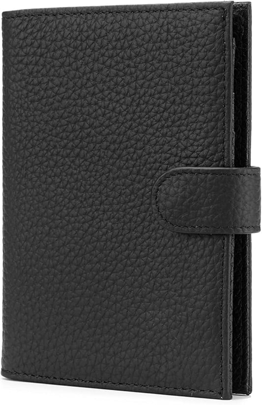 RFID Slim Passport Holder for Man & Women, Compact Leather Passport Wallet with Card Holders SIM Slots, Zippered Coins Pocket and Cash Holder Travel Passport Cover Case, Black