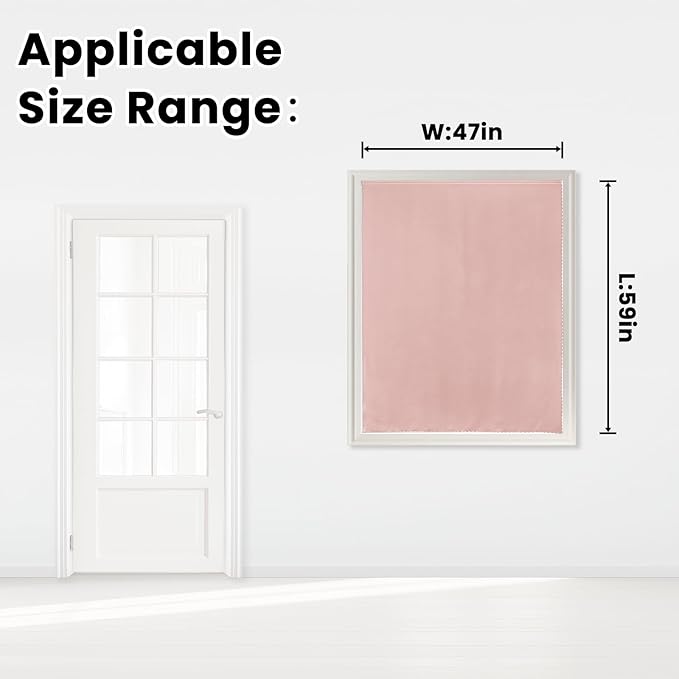 Self Adhesive Blackout Curtains- Stick on Curtains Shades Window Blinds Curtains No Rod Needed Easy to Hang Curtain, Use for Bedroom, Living Room,Roman Shades, 47" W X 59" L, Pink, 1 Panel