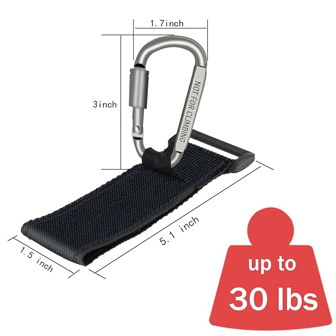 Baby Stroller Hook, Carry 30 lbs per Stroller Carabiner Clip, Adjustable Baby Stroller & Car Seat Hook for Hanging Diaper Bag, Wheelchair,Golf cart, Shopping and Pet Cart(2 Pcs Blue)