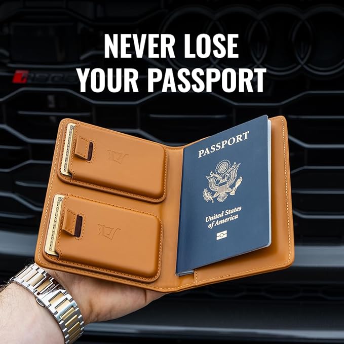 Kings Loot Passport Holder Wallet | RFID Protected Leather Travel Wallet with Built-in Trackable Holder | Holds 1-6 Cards & Passport | Slim & Stylish Wallets (Onyx Black)