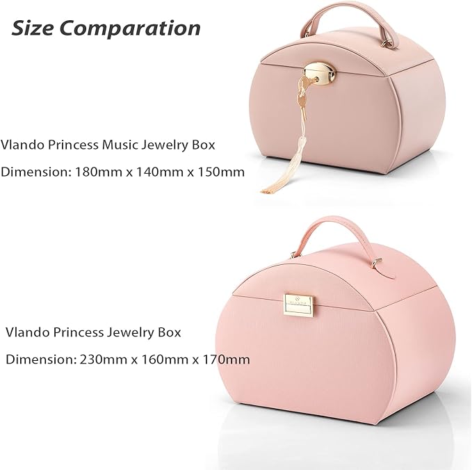 Vlando Musical Jewelry Box with Spinning Ballerina, Lockable Girls’ Jewelry Organizer for Necklaces Rings and Hair Accessories, Gift for Girls and Kids, Pink