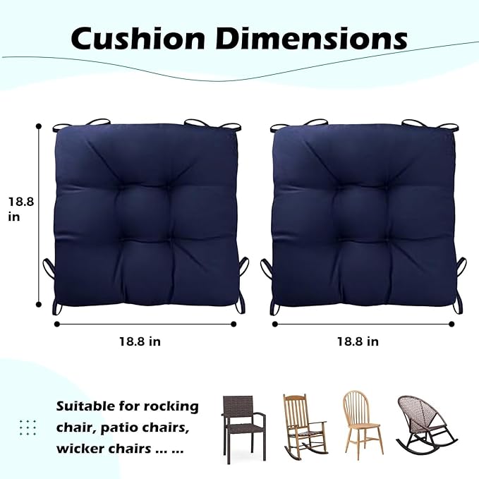 Set of 2 Patio Seat Cushions 19X19in Square Wicker Seat Pads Waterproof Rocking - Image 6