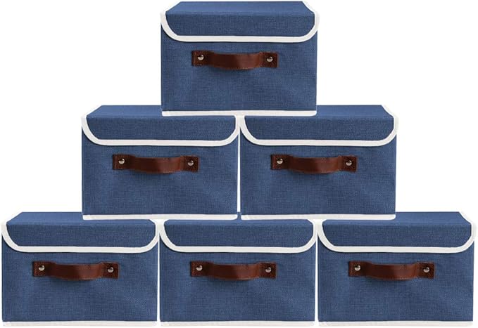 Lucky Monet Storage Bins Boxes with Lids 2 Pack Decorative Storage Boxes Collapsible Fabric Storage Basket Containers Lidded Storage Cube for Organizing Closet Home Office, 15"x 10"x 10" (Blue)