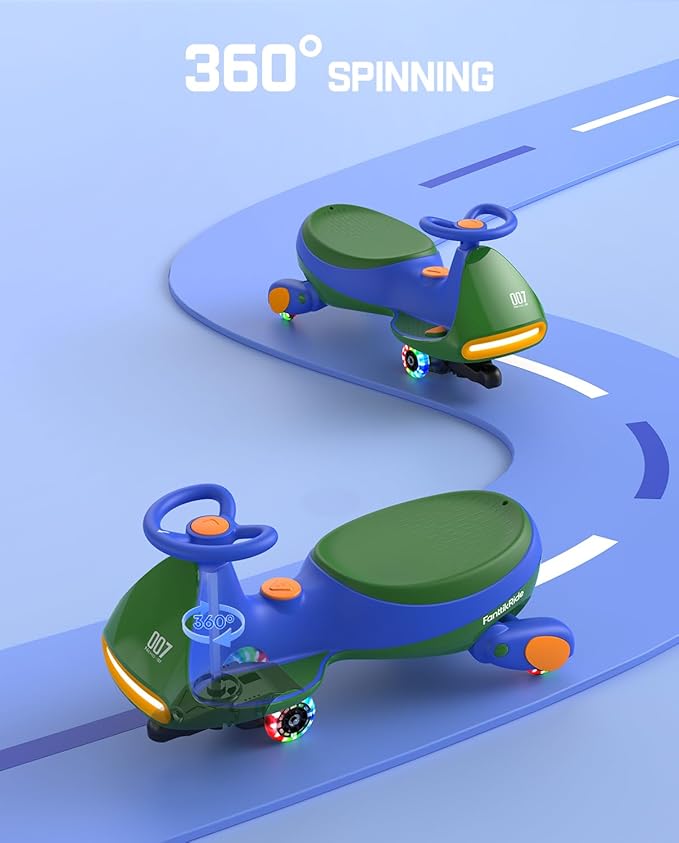 FanttikRide 6V N7 Classic Electric Wiggle Car with Pedal, Rechargeable Battery, Ride on Toys, Swing Car, 2 Speeds, Anti-Rollover, Flashing Light Wheels, Bluetooth, for Ages 3 and Up, 150 Lbs, Green