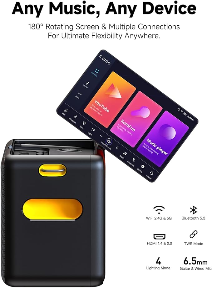 Smart Karaoke Machine for Adults - with Lyrics Display, 64GB Karaoke Tablet, 2 Wireless Mics, Professional Karaoke System, 300W Peak Power, 4 DJ Lights, Karaoke Speaker for Any Occasion