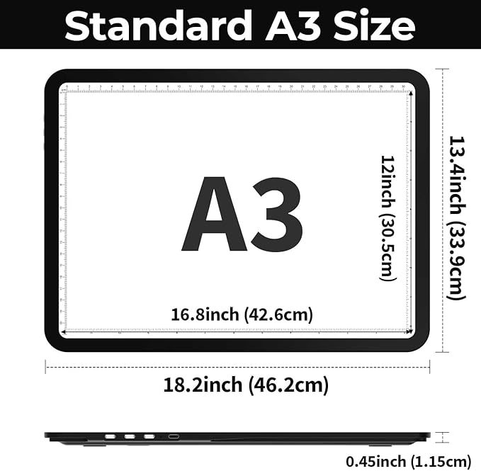 Zocelight Rechargeable A3 Light Board with Built-in Stand & Bag,Super Bright Magnetic Light Box for Tracing,Wireless Light Pad for Diamond Painting,Side Buttons,LED Light Table for Drawing,Sketching