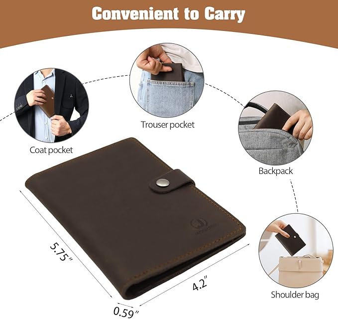 Jack&Chris Genuine Leather Passport Holder For Travel, RFID Blocking Handmade Passport Holder with Card Case Organized & Safe, Quality Travel Essentials for Women and Men for Gifting, Coffee