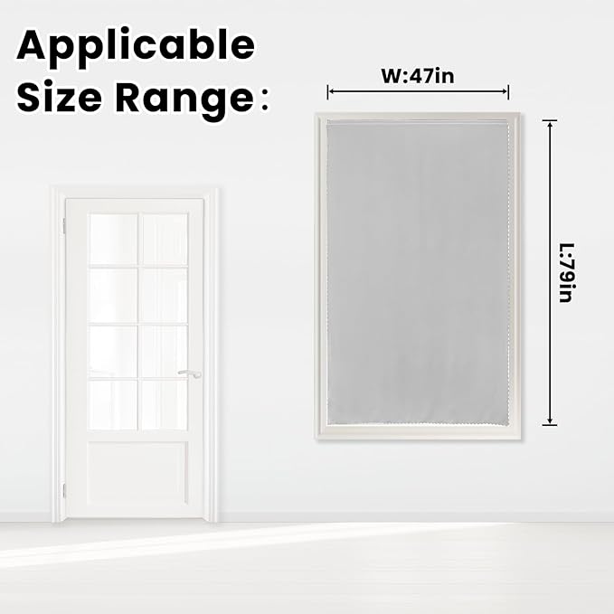 self Adhesive Curtains Portable Blackout Curtain Simple and Easy to Install Bedroom Window Thermal Lnsulated Kitchen Room Darkening Black Small Drapes, 47" W X 79" L, White, 1 Panel
