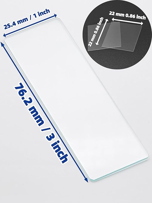 Blank Glass Microscope Slides and Covers - Ground Edges & 45° Clipped Corners, High-Clarity, Pre-Cleaned, 50 Slides & 100 Coverslips, Microscope Accessories for Experiments & Analyses