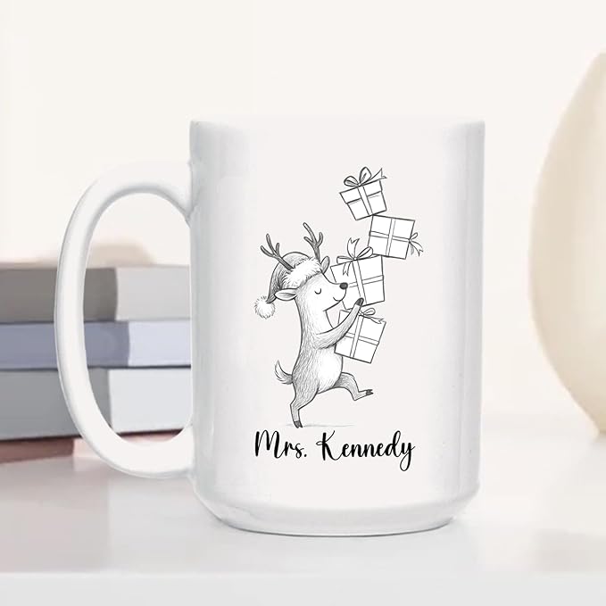 Personalized Deer Coffee Cup Gift For Family Friends Besties, Customized Name Deer Accent Coffee Mug, Awesome Animal Travel Mug Gift for Birthday Christmas, Deers White Ceramic Coffee Mug 11 15 Oz