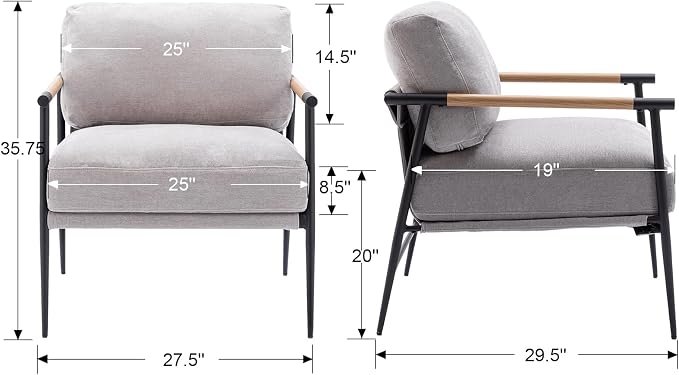 Ya-Home Mid-Century Accent Chair Set of 2, Soft Armchair Chenille Fabric Lounge - Image 3