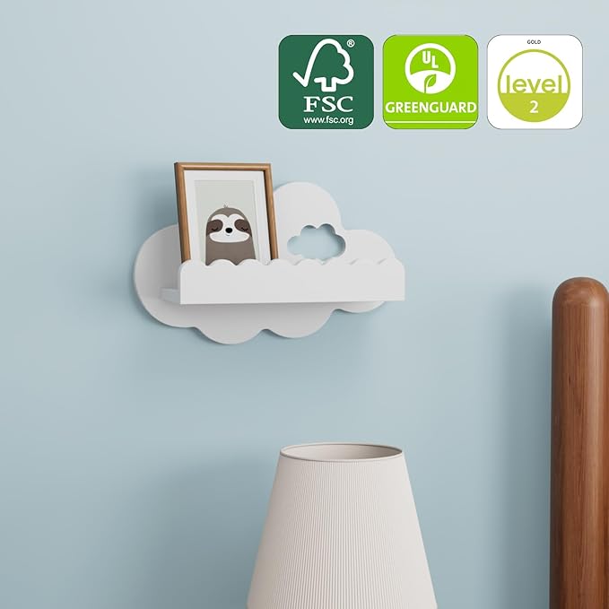 NACHES 3-Piece Floating Bookshelf - Scalloped White Cloud Wooden Wall Shelves, Kids Room/Nursery Decor for Books & Picture, Easy to Mount Display Shelves