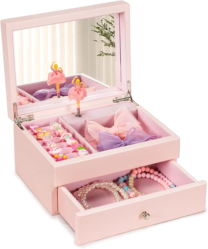 Miratino Music Jewelry Box Gifts for Girls, Wooden Kids Jewelry Boxes & Organizers with Spinning Dancer, Musical Jewelry Storage Gift for Little Girl Toddler Christmas Birthday New Year (Pink)