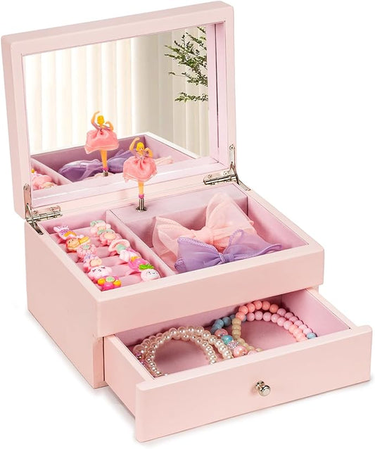 Miratino Music Jewelry Box Gifts for Girls, Wooden Kids Jewelry Boxes & Organizers with Spinning Dancer, Musical Jewelry Storage Gift for Little Girl Toddler Christmas Birthday New Year (Pink)