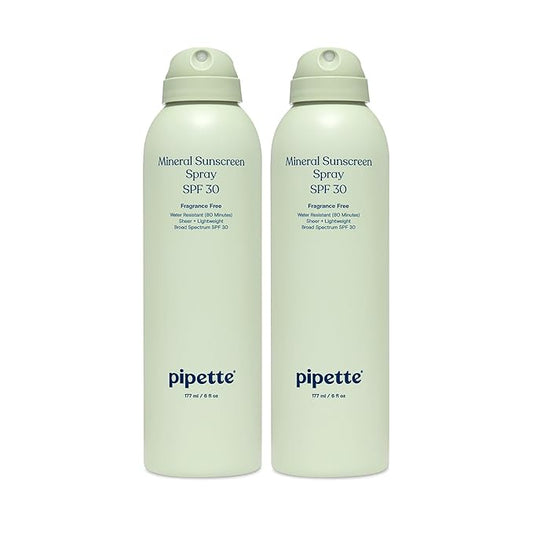 Pipette Baby Mineral Sunscreen Spray SPF 30, Broad Spectrum with Non-Nano Zinc Oxide, Water Resistant UVB/UVA Non-Toxic Sun Protection for Kids & Sensitive Skin, 6 oz (2 pack)