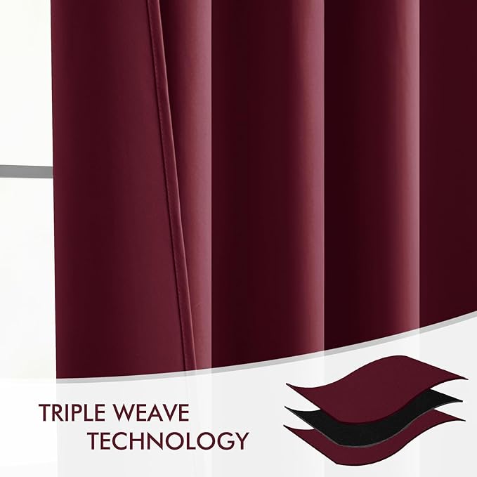 MIULEE Wine Red Back Tab Blackout Curtain 96 Inch Long 2 Panels Set for Bedroom, Rod Pocket/Pinch Pleat Thermal Insulated Living Room Darkening Pleated Light Blocking Floor to Ceiling Drape