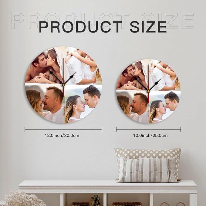 Generic Custom Wall Clock Personalized Clocks with Photo Text Logo Customized Round Clock for Birthday Wedding Present Family Friends Gifts, 10inch-25cm