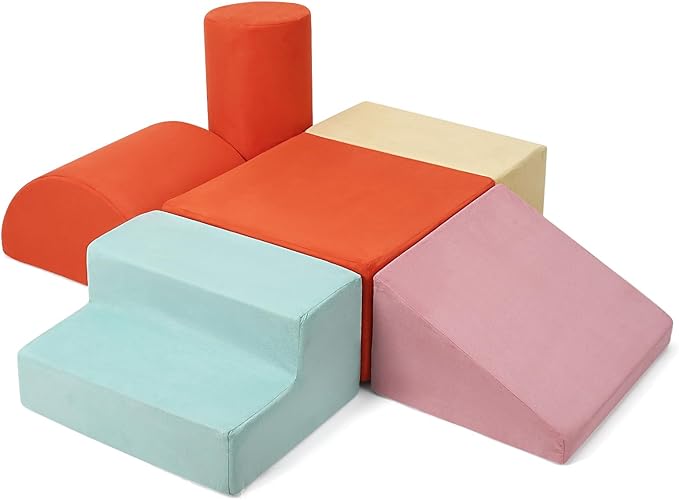 6-Piece Soft PU Leather Toddlers Climbing Toys, Baby Foam Climbing Blocks for Babies Toddlers, Waterproof Foam Play Gym Climber Structures for Toddler 3, Indoor Climb and Crawl Activity Play Set