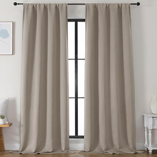 Simplebrand Stone Blackout Curtains for Bedroom 96 Inches Long 2 Panels, Solid Thermal Insulated, Energy Saving Living Room Window Treatment Curtains Blackout Drapes, W50 x L96 Inch, Stone