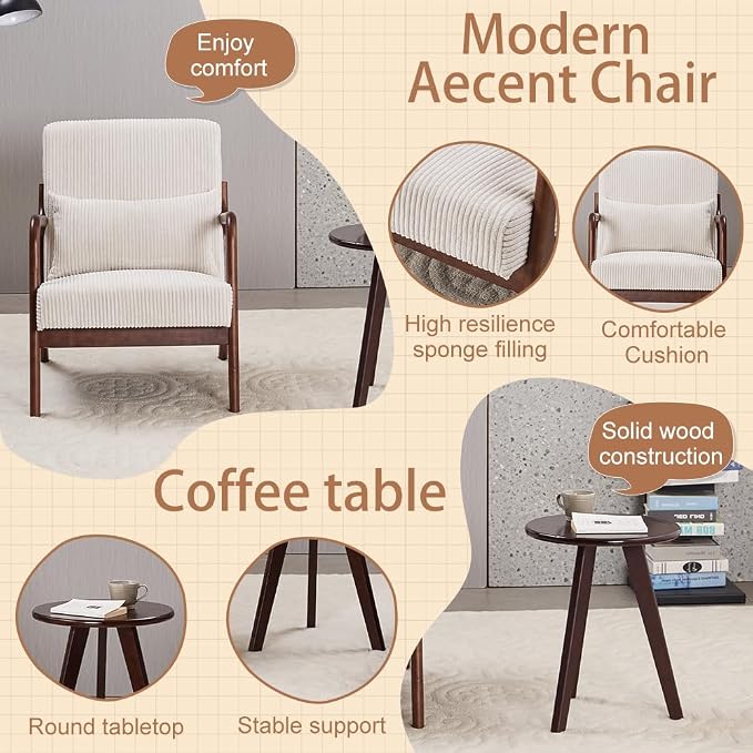 Mid-Century Modern Accent Chair&Coffee Table Set, Vintage Luxury Style - Image 6
