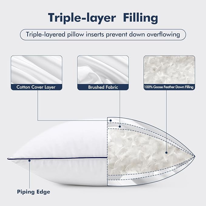 MIULEE Goose Feather Down 22x22 Pillow Insert Set of 2 - Image 4