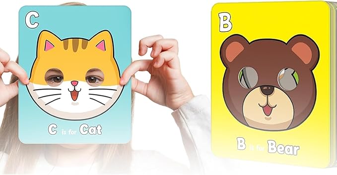 Alphabet Mask Cards,26 Pcs Alphabet ABC Flash Cards with Animal Masks,Colorful Giant ABC Animal Flash Cards,Learn Letters,English Phrases Colorful Flashcards for Interactive Educational Games