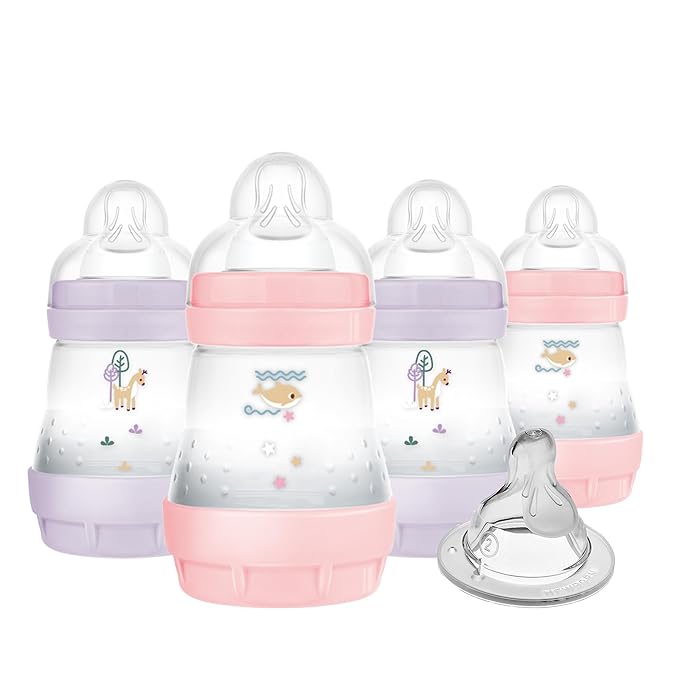 MAM 5oz Easy Start Anti-Colic Baby Bottles, Slow Flow with Bonus Medium Flow Nipple, Reduces Colic, Gas, & Reflux, Easy-to-Clean, BPA-Free, Baby Bottles for Newborns, 0-3 Months