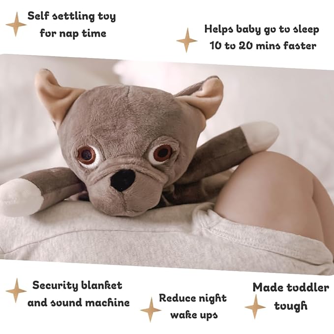 Love By Emi Baby Music Lovey Brown Bulldog, Baby Sleep Soother for Crib & Cuddle Bedtime, White Noise with Heartbeat & Lullaby, Plush Sound Machine Toy, Stuffed Animal for Newborns, Infants & Toddlers