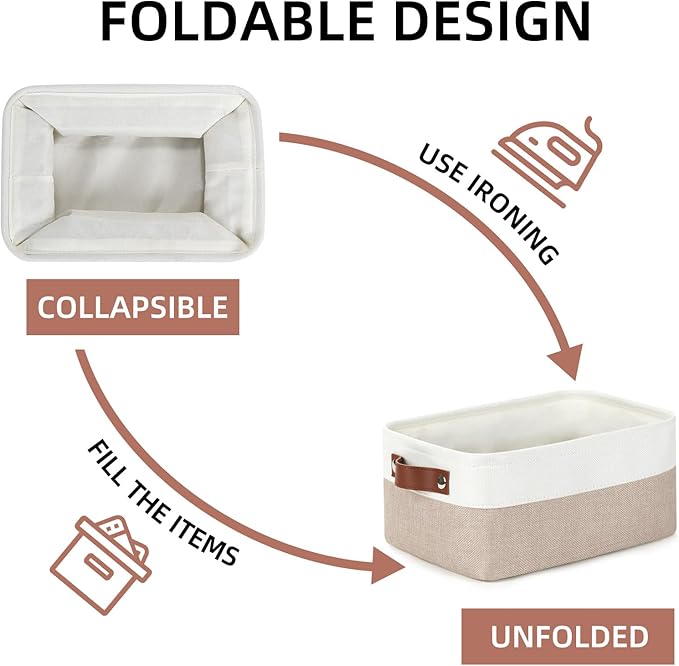 DULLEMELO Collapsible Fabric Storage Bins - Set of 2, 11.8x7.9x5.1 Inch, White & Khaki