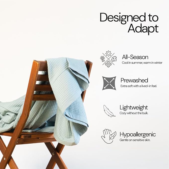 Salt Earth GOTS Certified 100% Organic Cotton Throw Blanket, 90" X 90" Blankets & Throws for Bed, Throw Blanket for Couch,Modern & Cozy Blanket, All Seasons Waffle Blanket, Soft Blanket (Silver Blue)