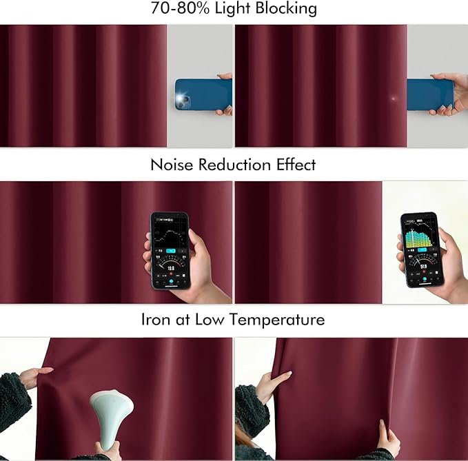 MIULEE Wine Red Back Tab Blackout Curtains 84 Inch Length 2 Panels Set for Living Room Bedroom Privacy, Rod Pocket/Pinch Pleat Thermal Insulated Room Darkening Pleated Light Blocking Drapes