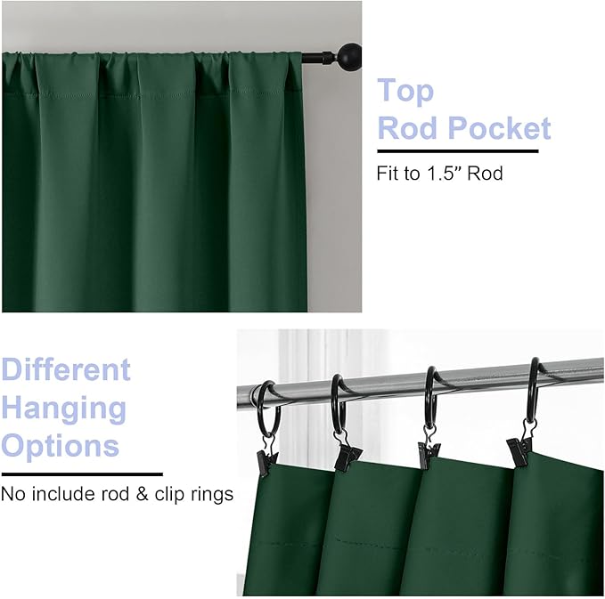 Simplebrand Ava Ever Green Blackout Curtains for Bedroom 90 Inches Long 2 Panels Set, Solid Privacy Energy Saving Living Room Window Treatment Curtains Blackout Drapes, W50 x L90 Inch, Ever Green