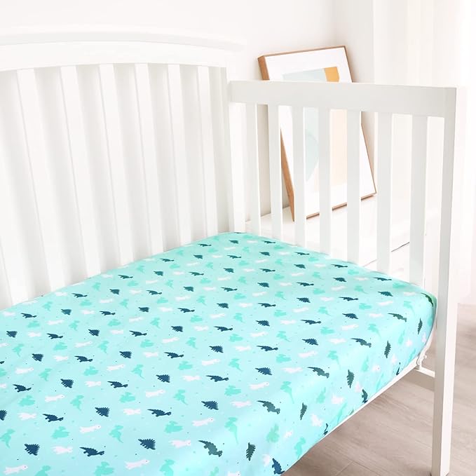 Crib Sheets for Boys or Girls 4-Pack, Fitted Crib Sheet 52'' x 28'' for Standard Crib & Toddler Mattress, Soft and Breathable Material, Baby Crib Sheets Neutral, Aqua