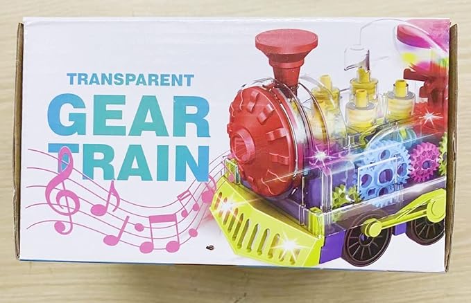 Kizeefun Light Up Train Toy for Toddlers: Transparent Gear Car Toy for Kids with Cool Light and Music Educational Crawling Toys for Baby Boys and Girls
