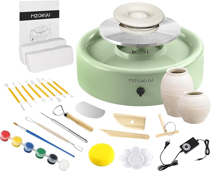 Mini Pottery Wheel Kit - 6" Pottery Wheel for Kids, Teens & Adults Beginners, 2 Lb Air Dry Clay & 18PCS Clay Tools Included, Crafts for Home DIY, Ceramic Work & Art Creatio