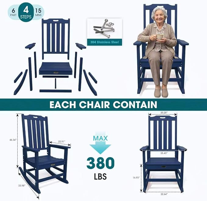 THOEOE Oversized Rocking Chair Set of 8, Outdoor Rocking Chair - Image 7