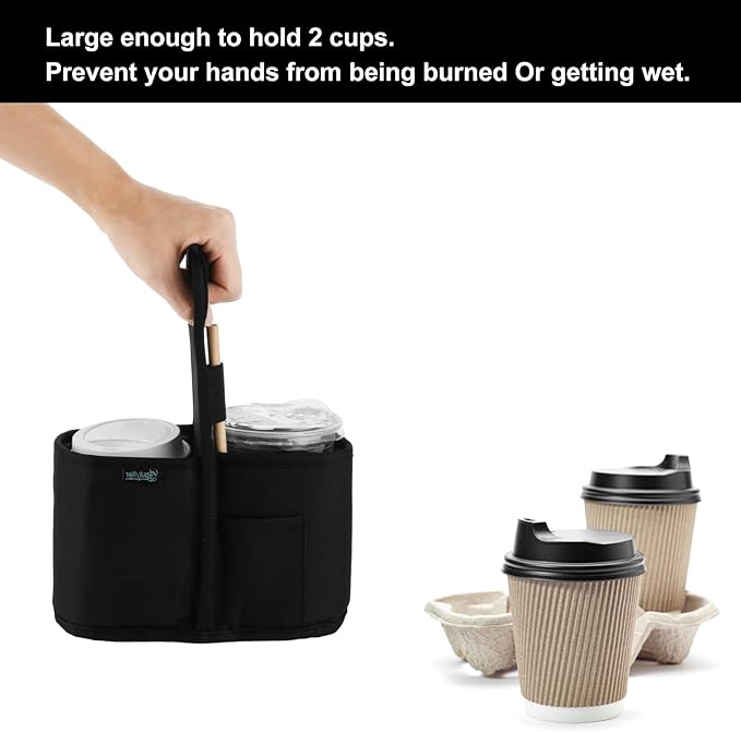 Beautyflier Drink Carrier with Handle for Delivery Reusable Insulated Coffee Cup Carrier Portable 2 Cup Holder with Handle Organizer Tote Bag for Hot & Cold Drinks