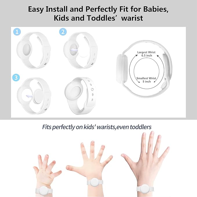 for Waterproof Airtag Bracelet for Kids,Hidden for Airtag Wristband Kids,Anti-Lost Silicone for Airtag Holder Case for Toddler,for Airtag Case Cover Watch Band GPS Tracker for Child-White
