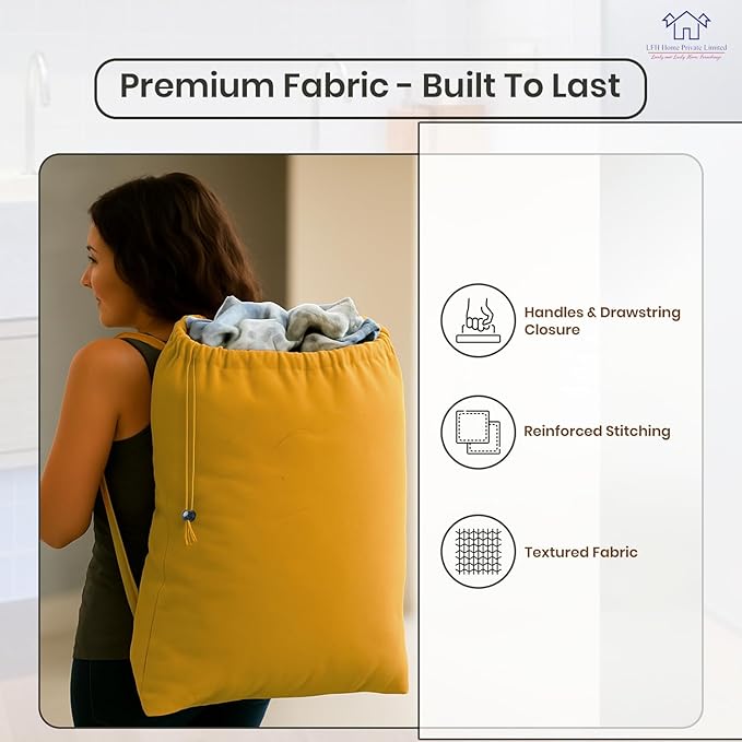 LFH Home Cotton Canvas Large Laundry Bag with Handle, Heavy Duty Drawstring Closure Washable Laundry Bags, School Travel, Home, Hotel, College Dorm, Organizer Sack, Toys Clothes 24x36-Yellow