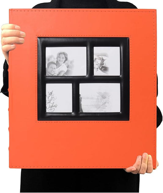 RECUTMS Photo Album 4x6 600 Pockets, Black Pages Leather Cover Large Capacity Picture Albums Holds 600 Horizontal and Vertical Photos (Orange)