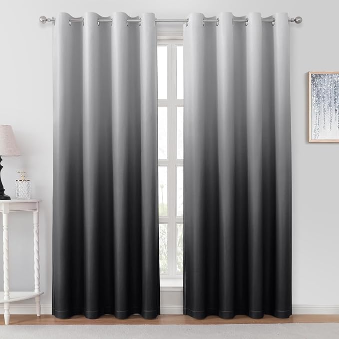 HOMEIDEAS Black Ombre Blackout Curtains 52 X 84 Inch Length Gradient Room Darkening Thermal Insulated Energy Saving Grommet 2 Panels Window Drapes for Living Room, Bedroom