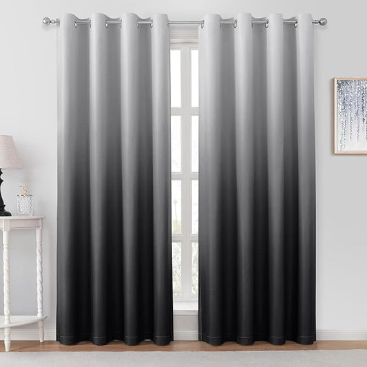 HOMEIDEAS Black Ombre Blackout Curtains 52 X 84 Inch Length Gradient Room Darkening Thermal Insulated Energy Saving Grommet 2 Panels Window Drapes for Living Room, Bedroom