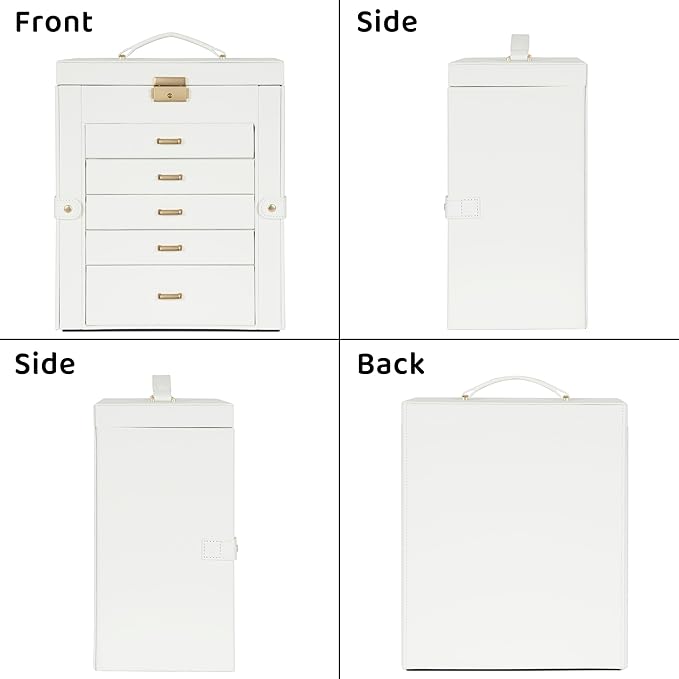 AKOZLIN Large 6-Tier Jewelry Box Lockable Leather Jewelry Storage Case with 5 Drawers for Women Girls Ring Necklace Earring Bracelet Holder Organizer with Mirror