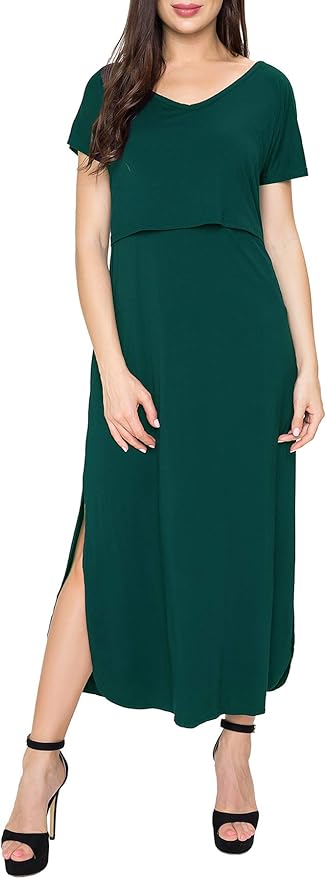 Smallshow Women's Maternity Nursing Dresses Split Long Dress for Breastfeeding
