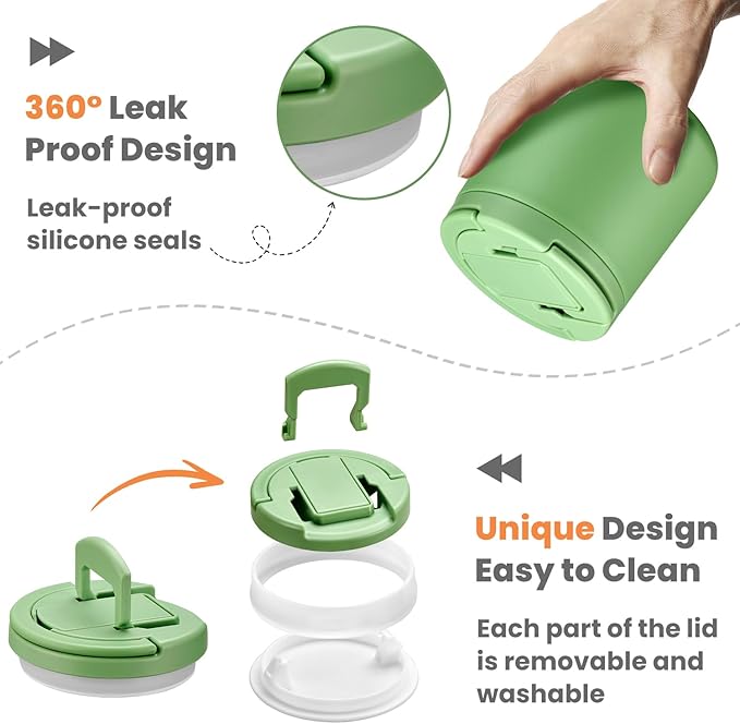 14oz Insulated Vacuum Food Jar with Buckle Lid,Soup Thermo for Hot Food Kids,Wide Mouth Leakproof Stainless Steel Lunch Container with Spoon-Green