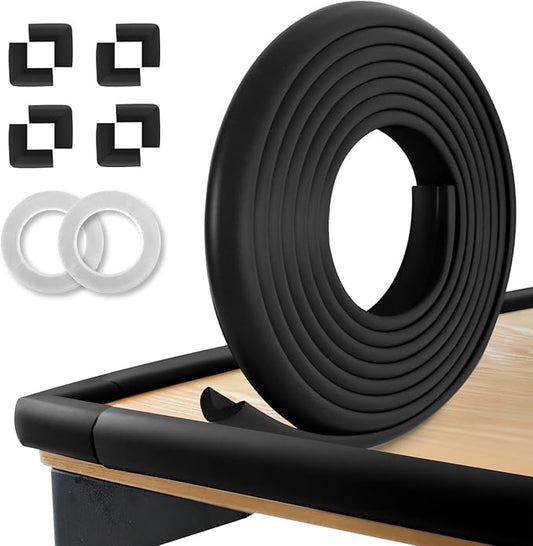 Baby Proofing Corners and Edges Protector Guards (16.5FT Edge +8 Corners), Soft Rubber Foam Edge Protector with Removable Double Sided Tapes, Furniture Table Bumper Guard for Baby Safety-Black