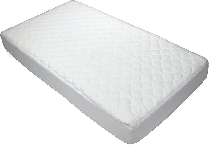 Sealy Baby Stain Protect Antimicrobial Fitted Waterproof Infant Crib Mattress Protector Pad and Toddler Bed Cover, Durable and Comfortable Topper, Machine Washable & Dryer Friendly, 52” x 28”- White