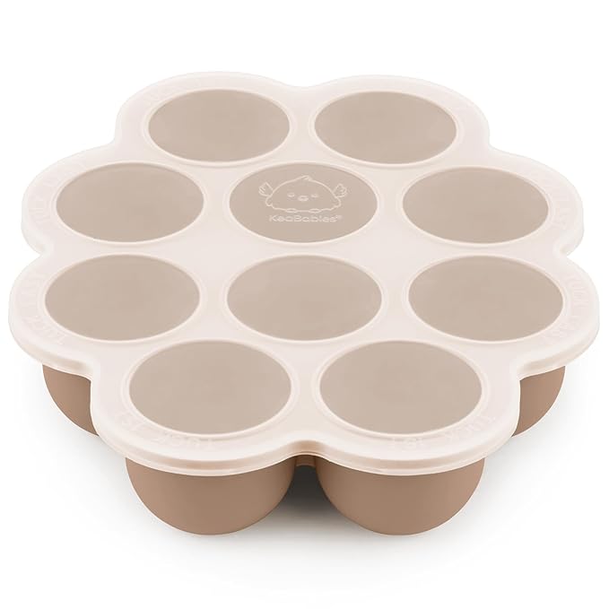 KeaBabies Silicone Food Freezer Trays with Lid, 2oz x 10 Pods Baby Food Storage Containers, Easy Puree Meal Prep, Breast Milk Silicone Freezer Molds, Dishwasher, Microwave Safe,BPA-Free(Chai Latte)