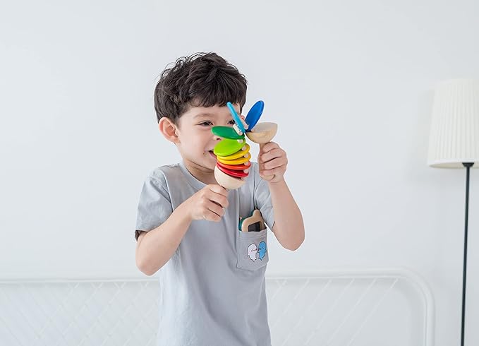 PlanToys Wooden Clatter Toy Percussion Musical Instrument (6413) | Sustainably Made from Rubberwood and Non-Toxic Paints and Dyes