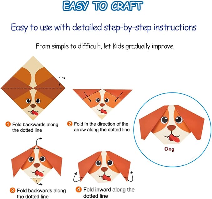 Origami Kit for Kids Ages 5-8 8-12, with Guiding Book, 98 Sheets Paper with 47 Patterns, DIY Art and Craft Projects, Beginners Children's Day Gift Boy Girl